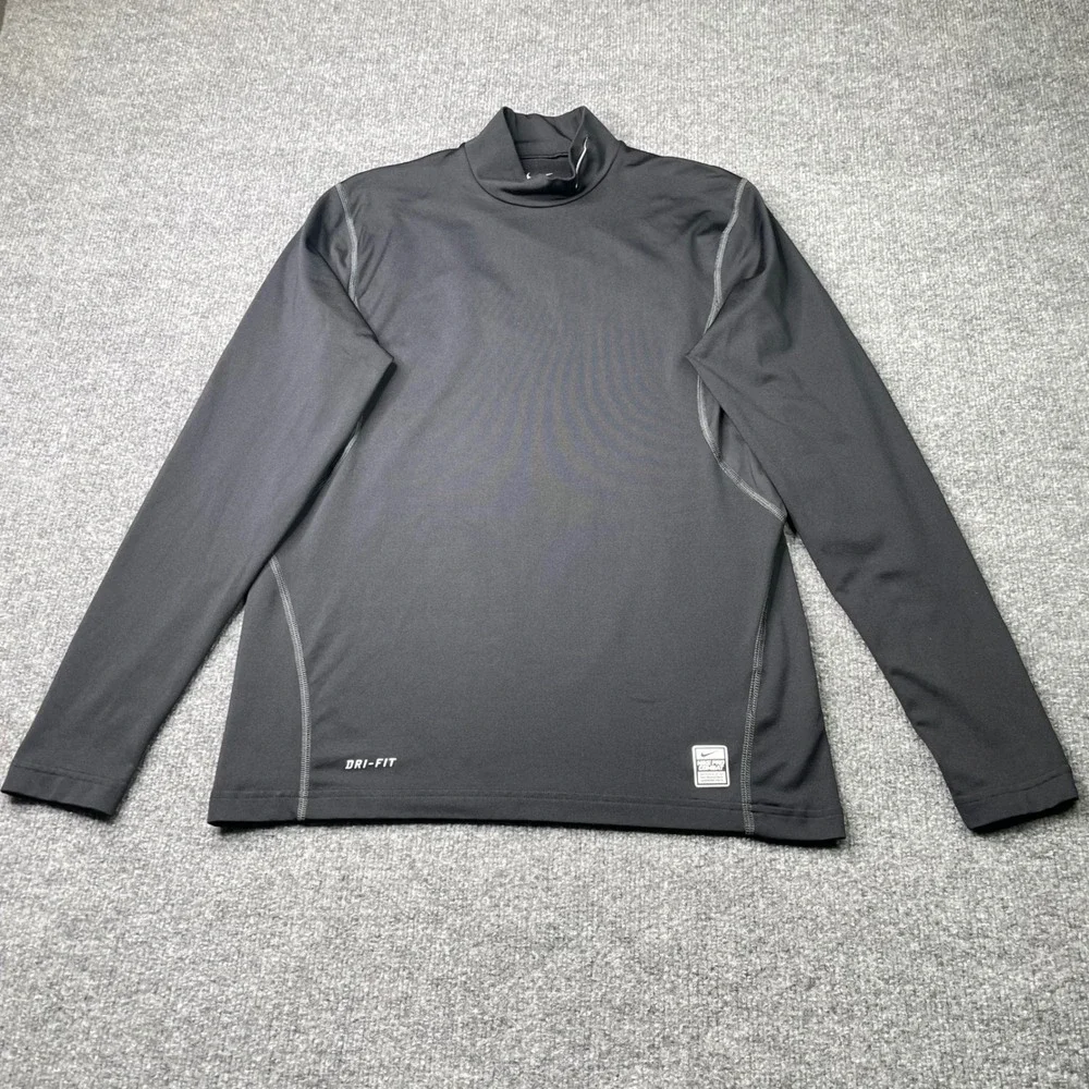 Nike Pro Combat Shirt Mens Medium Black Mock Neck Long Sleeve Dri-FIT Fitted